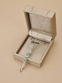 1 chiếc vòng cổ thép không gỉ hình vuông hình giọt nước đính đá Cubic Zirconia bất đối xứng sang trọng thời trang có tua rua, thích hợp cho tiệc tùng nữ, trang phục hàng ngày, phong cách Châu Âu và Mỹ, độc đáo, hào phóng, đá Cubic Zirconia, trang sức cưới, quà tặng cho bé gái, người thân, bạn bè, sinh nhật, ngày lễ tình nhân, quà tặng cho người yêu (không bao gồm hộp quà) - Vàng - Xem 5