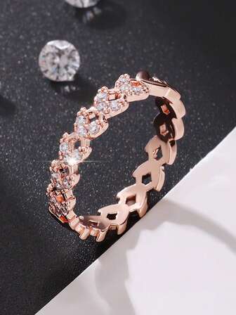 1pc Shiny Synthetic Cubic Zirconia Ring, Fashionable & Unique Design Ideal Jewelry Gift For Girls, Ladies And Brides, Precious Birthday, Valentine's Day, Wedding, Christmas Present