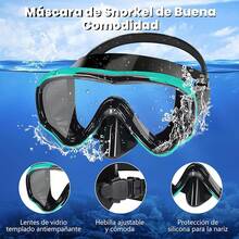 Kit deáscara de Snorkel Buceo para Adultos, Snorkel Frontal Natación, Panorámica 180°, Antivaho y Antifugas, con Esnórquel, Bolsa Impermeable, Tapones Oídos y Clip Nariz, para Buceo, Esnórquel - VERDE - Ver 2