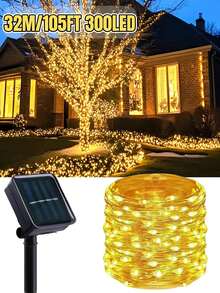 50/100/150/200/300 LED Solarne Dekoracyjne Lampki LED - 8 Trybów, IP65 Zewnętrzny Wodoodporny Sznur Świątecznych Lampek, Solarny Sznur Lampek LED z Miedzianym Drutem, Zewnętrzny Ogród, Dziedziniec, Choinka, Wesele, Kemping, Boże Narodzenie, Halloween, Zewnętrzny Sznur Lampek Solarnych (Ciepła Biel, Wielokolorowe, Białe, Czerwone, Różowe, Niebieskie)