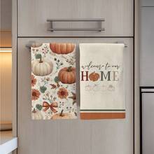 MEMNUN 2 Stücke Herbst Blumen Kürbis "Zuhause, süßes Zuhause" bedruckte Küchentücher, 15,75*23,62 Zoll (40*60cm), Mikrofaser weich und saugfähig, Küchendekor, Herbstdekoration, Heimdekoration, Koch-/Backtücher, maschinenwaschbar, geeignet für Esszimmer, Küche, Feiertage und Geschenke, Ganzjährig