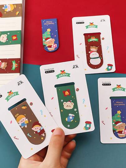 6pcs Colorful Christmas Character Magnetic Bookmarks, Santa Claus Style, Festive Holiday Gift Tags For Students, Teachers, And Book Lovers, Fun And Educational, Paper Material, English Text