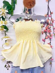 T109Crop Top With Straps And Ruffles - Amarillo claro - Ver 2