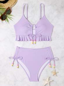 Conjunto de traje de baño de mujer,Traje De Baño Dama Dos Piezas Bañador Bikini Sexy Para Mujer, Conjunto De Bikini 2 Piezas,Trajes De Baño,Traje De Baño Mujer Dos Piezas - Morado - Ver 4