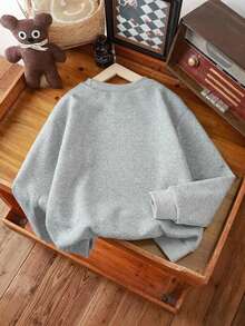 Girls Cute Dog Pattern Casual Minimalist Long Sleeve Sweatshirt, Fashionable Round Neck Pullover,Suitable For Autumn And Winter - Grey - View 2