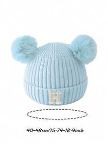 1PC Baby A-Z Letter Knitted Caps Kids 0-3Y Winter Warmth, Double-Layer Thickening Baby Wool Knitted Bonnet Newborn Baby Hat Double Pompom Cute Hat For Kids Boys Girls Children Beanie Cap