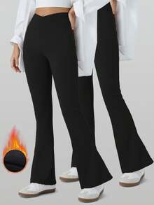 RUNONWHEELS 5 2 pezzi Leggings da yoga modellanti per il lato B delle donne, pantaloni a vita alta a zampa per fitness e sport quotidiani, leggings a vita alta con design incrociato a zampa con fodera calda, adatti per l'inverno - Multicolore - Visualizzare 7