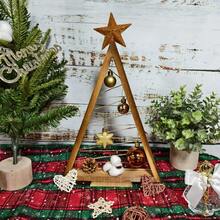 Drewniane trójkątne ozdoby choinkowe z liną – świąteczne ozdoby do wnętrz i na zewnątrz, rustykalna dekoracja choinkowa na stół, kominek, półkę
