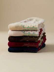 5 أزواج من جوارب نسائية سميكة مبطنة بالحرارة للخريف/الشتاء، ناعمة ومريحة، متعددة الاستخدامات، بنمط رنة عيد الميلاد، أفضل جوارب صوفية للأعياد الخريفية/الشتوية والاستخدام اليومي، دافئة - متعدد الألوان - مشاهدة 4