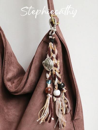 STEPHIECATHY Fashionable Colorful Knotted Rope Braid Tassel Metal Small Trojan Horse Small Silver Sea Shell Decoration Colorful Beads Tassel Handmade Woven Braid Bag Charms Key Ring Pendant Suitable For Cell Phone Bag Accessories Handbag Hanging Ornament Vintage Bohemia Style