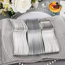 50/25/12 piezas Juego de cubiertos plateados: Cuchillo/Tenedor/Cuchara, Tenedor y Cuchara de ensalada, Cuchara de postre, Cuchara para pasta, Utensilios de servir, Cubertería de cocina, Juego de vajilla, Adecuado para bodas, fiestas de cumpleaños, reuniones familiares, útiles escolares, fiestas escolares, restaurantes, cocinas, cenas de Navidad, eventos de trabajo en equipo al aire libre, también es un gran regalo para familiares, amigos y mayores.