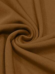 Women's Casual Solid Color Round Neck Short Sleeve Top And Elastic Waist Pocket Wide Leg Straight Pants 2 Piece Set, Lightweight Non-Sheer Polyester Fabric, Spring/Summer/Autumn - Brown - View 5