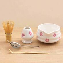 1pc/2pcs/5pcs Japanese Style Ceramic Matcha Tea Set, Includes Matcha Bowl With Spout, Stainless Steel Matcha Sifter, Natural Bamboo Whisk, Matcha Whisk Holder, And Bamboo Matcha Scoop, Ideal Gift For Matcha Lovers