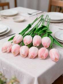 1/5/10支装逼真渐变粉色人造郁金香，质感栩栩如生，适用于家居装饰、情人节礼物、酒店、派对、婚礼、餐桌装饰，优雅无异味 - 白粉紅色 - 查看 9