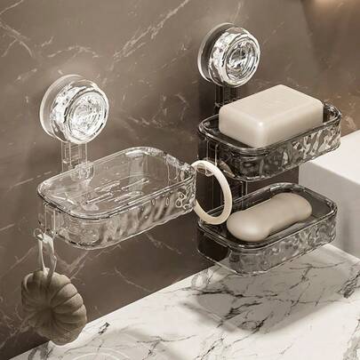 1pc Soap Dish With Strong Vacuum Suction Cup, No Drilling Required, Removable Soap Rack, Suitable For Shower, Bathroom, Bathtub And Kitchen Sink, Home Bathroom Decor, Back To School Supplies