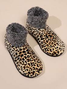 1 Paar Leoparden-Muster Bootsförmige Socken, modisch & vielseitig als Hausschuhe, kuschelige Haussocken mit Blume Muster für Frauen