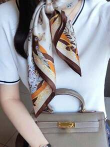 1pc Women's Luxury Patterned 27.5" X 27.5" Silk Bandana Scarf, Elegant Fashion Design, Versatile Neck Wrap, Hair Band, And Headband, Ideal For Daily Wear, Casual Outfits, And Chic Styling, Lightweight And Stylish Accessory - 淺褐色的 - 查看 3