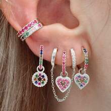 6pcs High Quality Colorful Cubic Zirconia Heart Dangle Earrings For Women - 銀色 - 查看 1