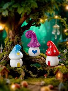 4 pièces Ornements miniatures en résine de maison de champignon de fée créative, décoration de micro-paysage mignon, accessoires de décoration de bureau à domicile