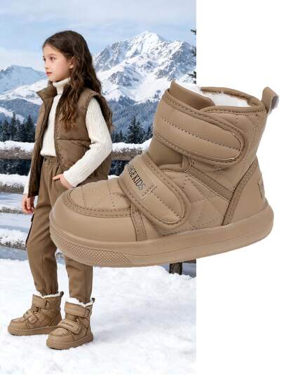 1 双时尚儿童雪地靴，适合女孩和男孩，保暖内衬，适合冬季户外