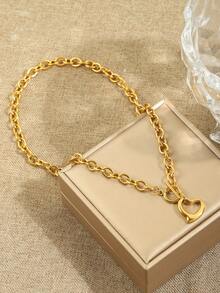 1 pieza de collar de acero inoxidable, hebilla en forma de corazón hueco, elegante y de moda, adecuado para mujeres, resistente al desgaste y lavable, apropiado para el trabajo y reuniones, disponible en todas las estaciones, regalo perfecto