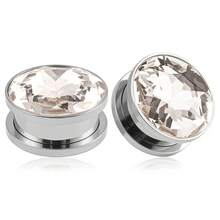 2件装不锈钢立方水晶螺旋耳扩扩器耳环穿刺饰品 - 圓形的 - 查看 24