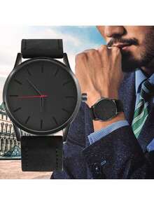 Men's Wristwatch Classic Casual Simple Quartz Watch Large Dial Ultra-Thin Minimalist Sports Watches - 黑色 - 查看 1