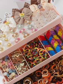 471 件/套混合咖啡色和白色蝴蝶发夹、各式小爪夹和闪光花朵发饰、弹性发带和蝴蝶结头带，适合女孩的完整发型设计套装 - 彩色 - 查看 5