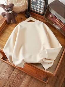 Girls' Cute Dog Graphic Casual Minimalist Long Sleeve Sweatshirt, Fashionable Crew Neck Pullover, Suitable For Autumn/Winter - Apricot - View 3