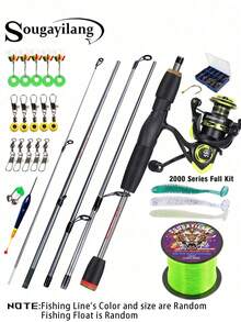 SOUGAYILANG Paket Perlengkapan Memancing: Joran Spinning Serat Kaca 5 Bagian & Reel Spool Aluminium Rasio Gigi 5.2:1 – Reel Pancing yang Dapat Diganti Kanan/Kiri dengan Senar Pancing dan Perlengkapan Aksesoris Memancing (Spesifikasi dan Warna Senar Pancing Acak) - MultiWarna - View 13