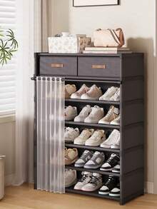 1 pieza Zapatero multiusos con cortinas para el hogar, gabinete para zapatos, almacenamiento, estantería de exhibición, con cajones, con cortinas para almacenamiento de zapatos, gabinete para zapatos de gran capacidad para uso interior y exterior, adecuado para entradas, hogar, interior, regalos de festivales, regalos de Navidad, regalos para niños