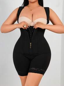 Plus Size Women High Cinched Waist Romper Shorts, Tummy Control, Butt Lifting - Black - View 7