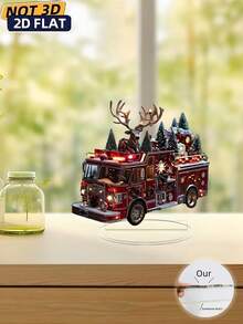 3D Acrylic Rustic Fire Truck No Power Needed Christmas Ornament, Festive Holiday Tabletop Decor For Home & Kitchen Christmas Decorations