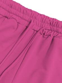 Women's Casual 2 Pieces Set, Solid Color Elegant Long Sleeve Hooded Sweatshirt With Drawstring Pocket And Straight Leg Drawstring Pants Suit Spring - Hot Pink - View 6