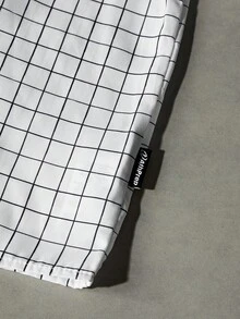 男士宽松字母格纹印花短袖梭织白衬衫，街头潮流必备，Emo 风格 - 白色 - 查看 6