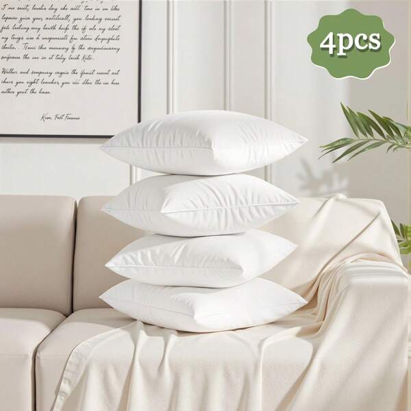 4-Pack Premium Throw Pillow Inserts - Soft And Fluffy Square Throw Pillow Cushions, Washable Inserts For Sofas, Beds, And Holiday Decor, Zipper Closure, Seasonal Decor, Polyester Fiber Fill, Couch Pillows, Yard Decor, Christmas Decor, Perfect Holiday Gift