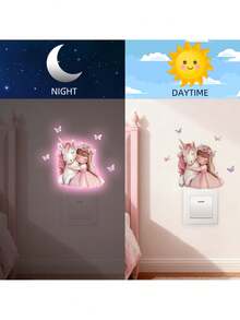 BRUP 1张夜光开关贴纸，儿童房墙贴，独角兽和女孩梦幻夜灯贴纸，自粘可移除婴儿房墙贴，粉色蝴蝶装饰，适合粉色女孩房，生日礼物创意，万圣节圣诞节礼物 - 粉色 - 查看 3