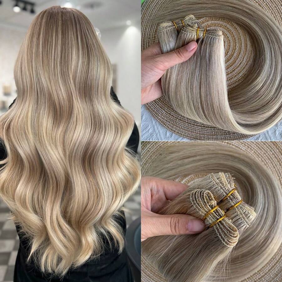 Straight Human Hair Weaves Brazilian Remy Human Hair Bundles Sew In Weft Extensions Straight Blonde 50g/Pack 12"-22" Natural Hair, Multiple Colors For You To Choose From, Easy Installation - SP18A-613 - Xem 1