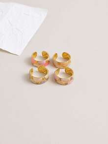 1pc Bohemian, Romantic Stainless Steel 18K Gold Plated Half Circle Drop Oil Ring, Suitable For Women's Daily Wear, Thanksgiving, Christmas, New Year Gifts, All-Year Accessory, Retro Decorative Art Ring