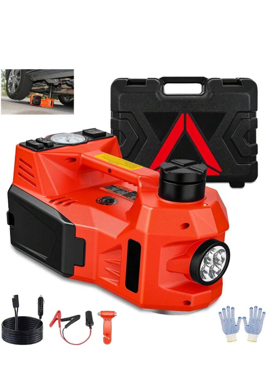 Kit de gato eléctrico de 5 toneladas y 12 V,para auto (rango de elevación: 15-45 cm) con gato hidráulico eléctrico, inflador para auto, SUV, sedán, MPV, para cambio de llantas, reparación en garaje, juego de emergencia - Rojo - Ver 1