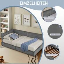 Single Bed 90/140/160*200 Cm, Skin-Friendly Velvet Design, Children's Bed With Top, Beige (Without Mattress) - Dark Gray+Velvet+90*200cm - View 3