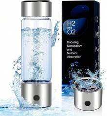 Botella de agua de hidrógeno recargable portátil, electrólisis rápida de 3 minutos, botella de agua rica en hidrógeno, 460 ml para viajes, oficina, ejercicio, beber (New-Black) - Plateado - Ver 2