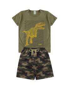 Conjunto Menino Verão Verde Militar Estampado - AMK - Verde - Visão 2