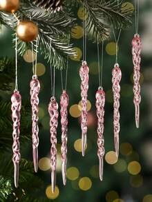12pcs Transparent Ice Column Pendant - Elegant Hanging Pointed Ice Columns, DIY Holiday Atmosphere Decoration, Suitable For Christmas Trees, Weddings, Parties, Durable PVC Ice Chains, Easy To Hook, Indoor/Outdoor Use