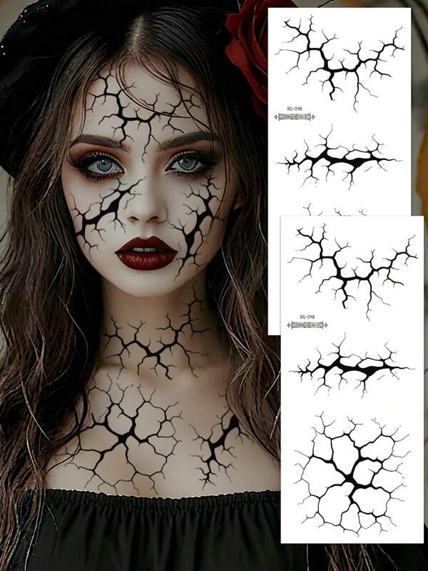 2Sheets Large Halloween Temporary Tattoo Sticker For Halloween Makeup – Realistic Vein Design Face Tattoo Body Art For Men & Women Costume