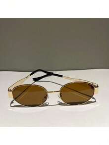 2pcs Women Fashion Glasses With Oval And Hexagonal Metal Frame New Vintage Style Polygon Glasses Daily Y2K For Beach, Vacation, Outdoor, Travel, Winter - 黑色/棕色 - 查看 2