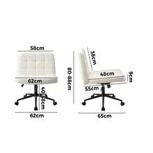 SUN YEE Swivel Armless Desk Chair, Boucle Cross Legged Office Chair With Adjustable Height And Backrest, Vanity Chairs W/Wide Seat & Spinning Castors For Bedroom Home Office, White