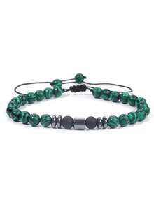 1 pieza Pulsera ajustable con cuentas de malaquita de 6 mm, pulsera de hematita y ónix mate, estilo bohemio, joyería de alma, regalo unisex para amigos y parejas