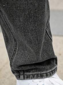 Jeans casuales desgastados de corte entallado para hombres - Gris - Ver 3