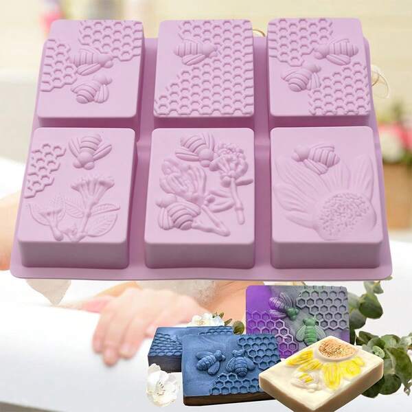 1 pieza Molde de silicona rectangular en forma de panal, molde de 6 cavidades para flores, jabón, vela, cera, resina, herramienta de repostería DIY para chocolate, caramelo, gelatina, mousse, resistente al calor